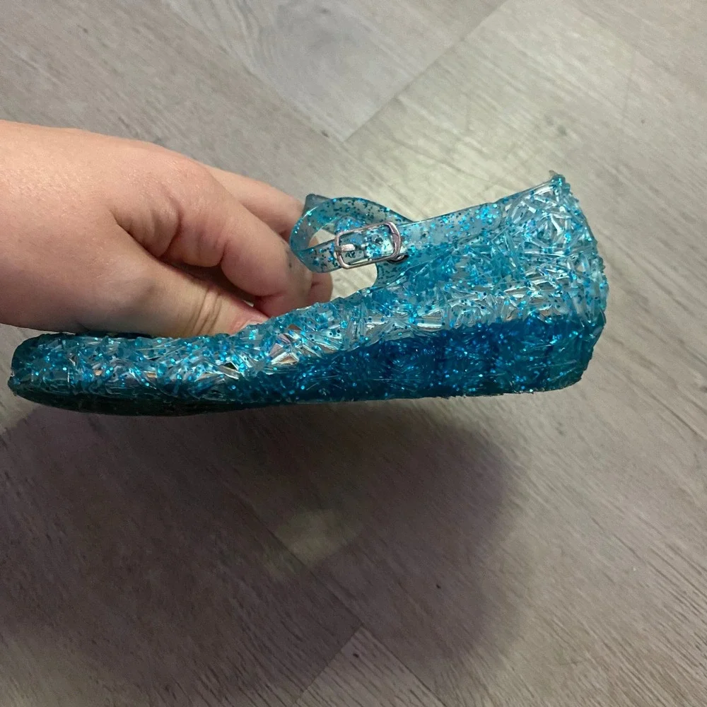 Jelly Shoes Kids Size 8 Blue Glitter Princess Dress Up Mary Jane